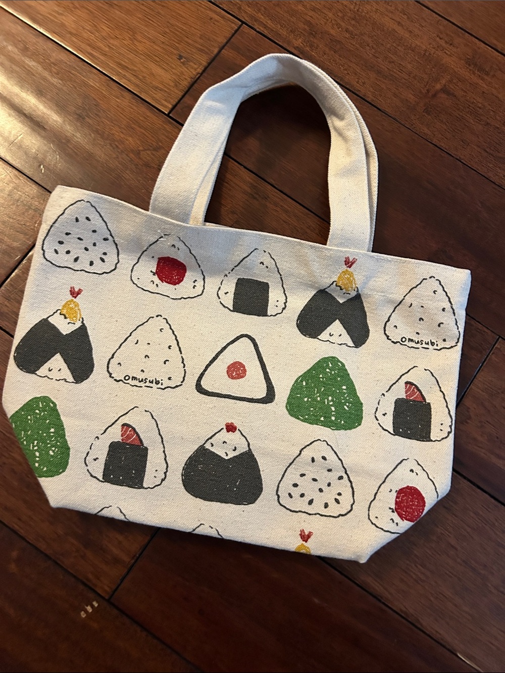 Onigiri Pattern Canvas Tote Bag in Cream - Picture 3 of 4